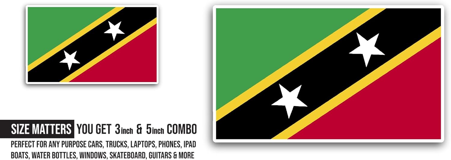 2 (Pieces) 3" and 5" Saint Kitts and Nevis Flag Sticker, Waterproof Vinyl Decals for Many Purpose Like Cars, Trucks, Laptops, Phones, Windows and More