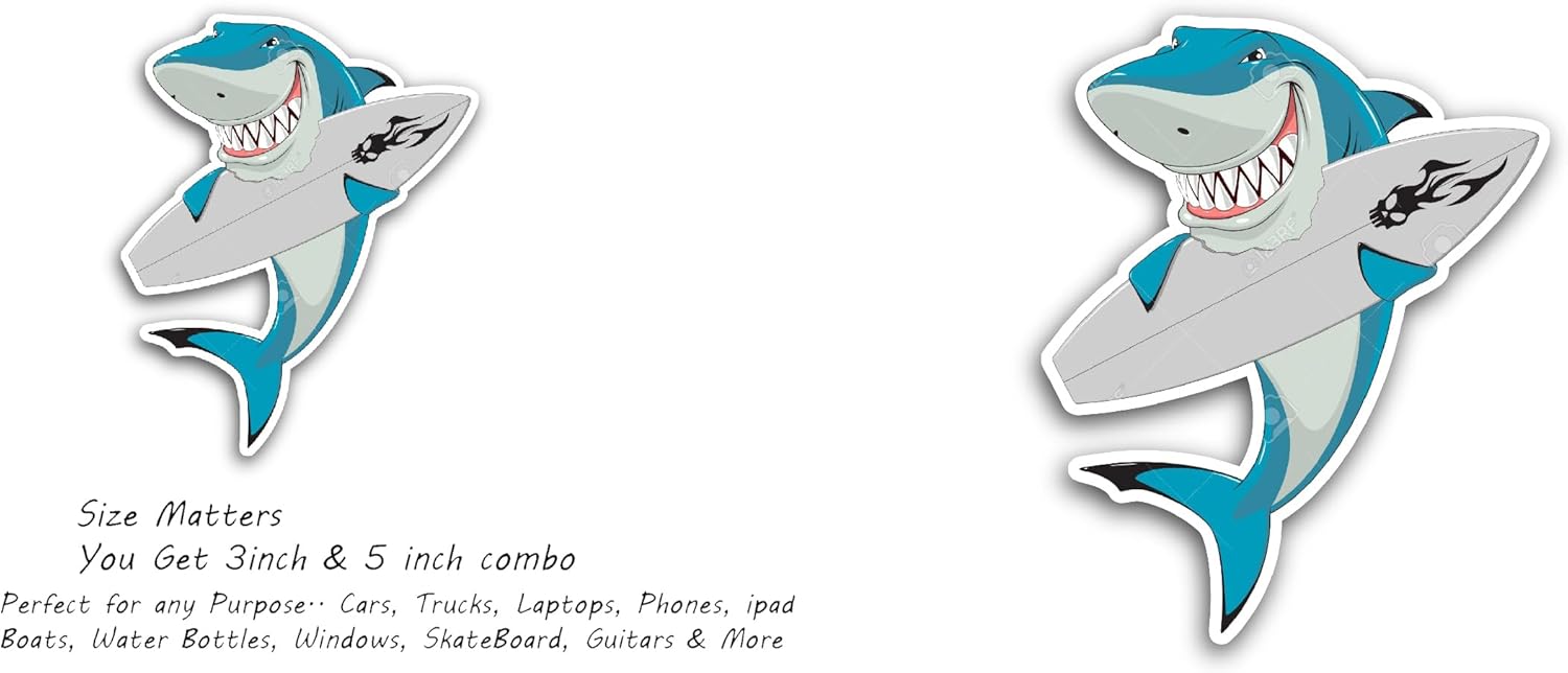 2 (Pieces) 3" and 5" White Shark Sticker, Waterproof Vinyl Decals for Many Purpose Like Cars, Trucks, Laptops, Phones, Windows and More