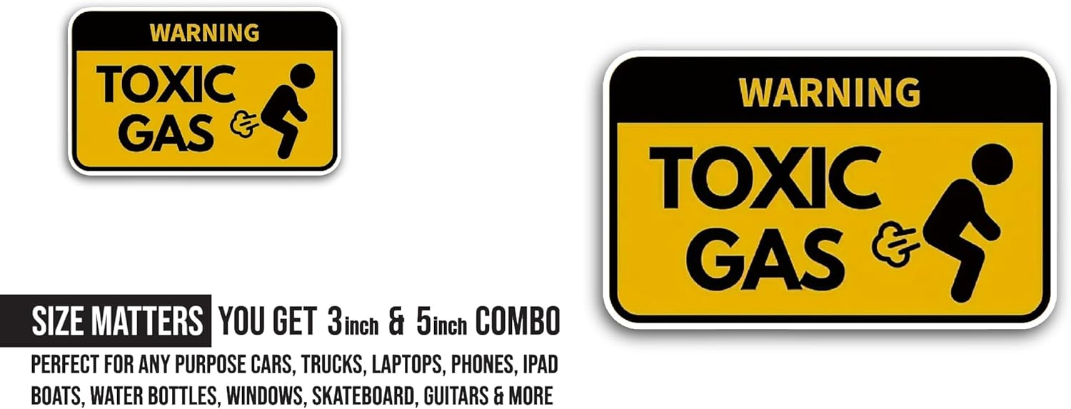 2 (Pieces) 3" and 5" Toxic Gas Sticker, Waterproof Vinyl Decals for Many Purpose Like Cars, Trucks, Laptops, Phones, Windows and More