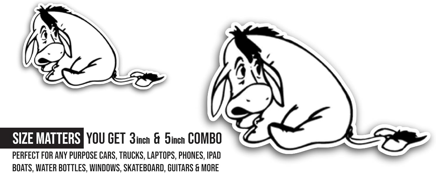 2 (Pieces) 3" and 5" Donkey Sticker, Waterproof Vinyl Decals for Many Purpose Like Cars, Trucks, Laptops, Phones, Windows and More
