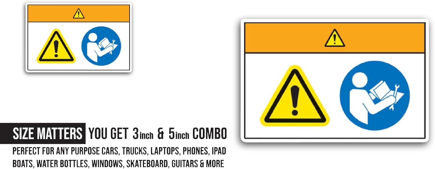 2 (Pieces) 3" and 5" Warning/Read Instructions Label Sticker, Waterproof Vinyl Decals for Many Purpose Like Cars, Trucks, Laptops, Phones, Windows and More