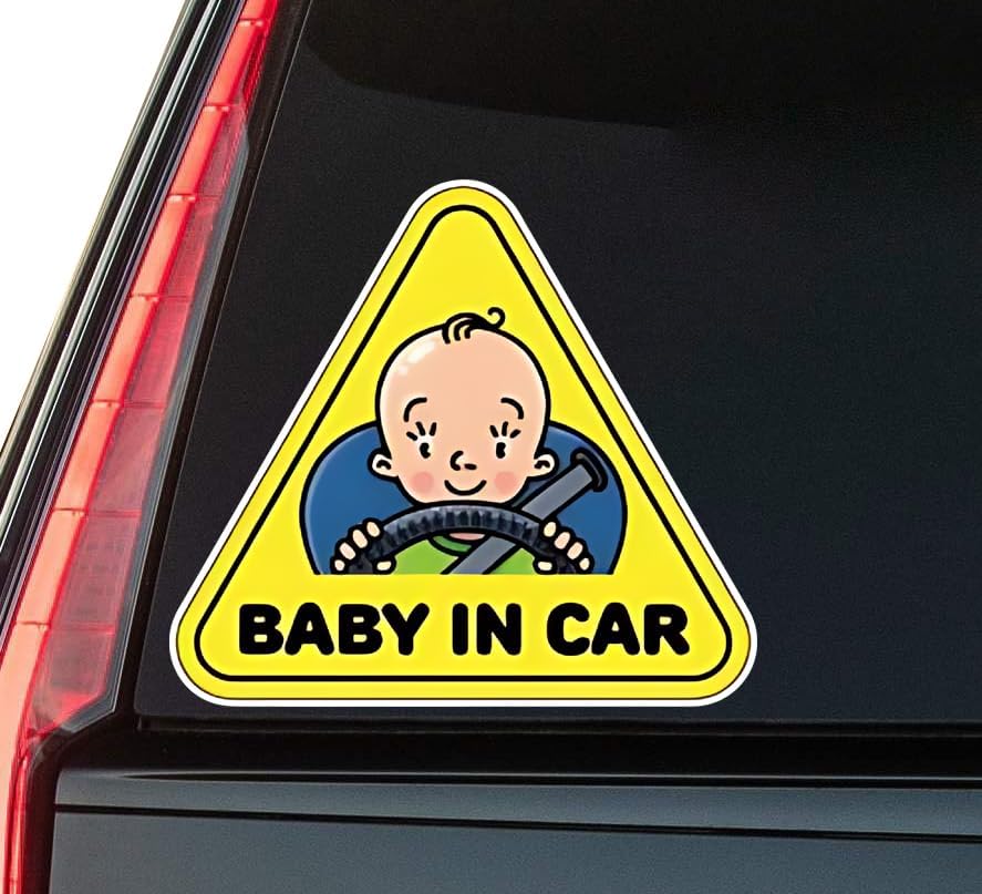 Baby in Car Cute Window Vinyl Decal Sticker 6" (White), Waterproof Vinyl Decals for Many Purpose Like Cars, Trucks, Laptops, Phones, Windows and More