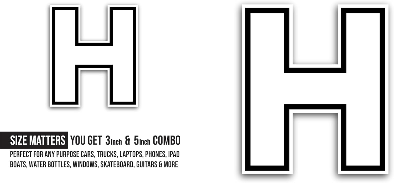 2 (Pieces) 3" and 5" Letter H Sticker, Waterproof Vinyl Decals for Many Purpose Like Cars, Trucks, Laptops, Phones, Windows and More