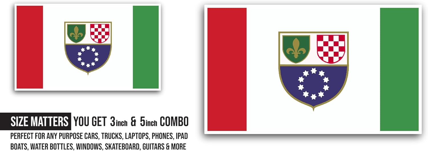 2 (Pieces) 3" and 5" Bosnia and Herzegovina Federation of Flag Sticker, Waterproof Vinyl Decals for Many Purpose Like Cars, Trucks, Laptops, Phones, Windows and More