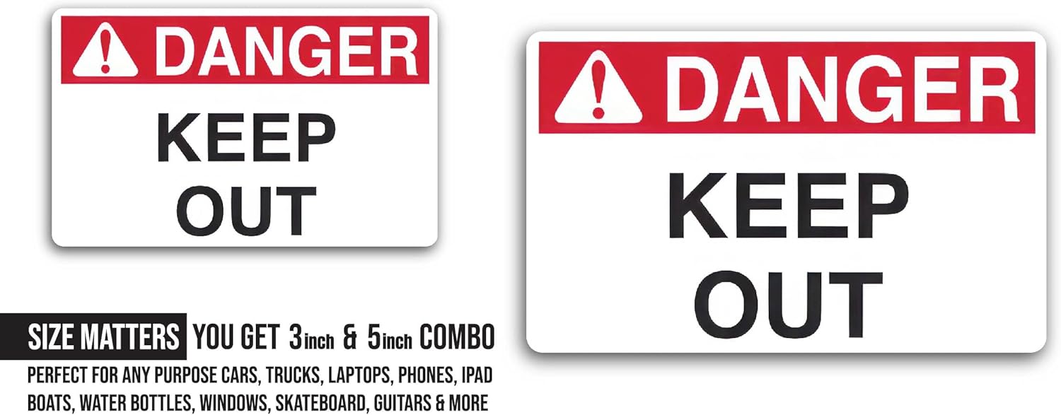 2 (Pieces) 3" and 5" Keep Out Decal Sticker, Waterproof Vinyl Decals for Many Purpose Like Cars, Trucks, Laptops, Phones, Windows and More