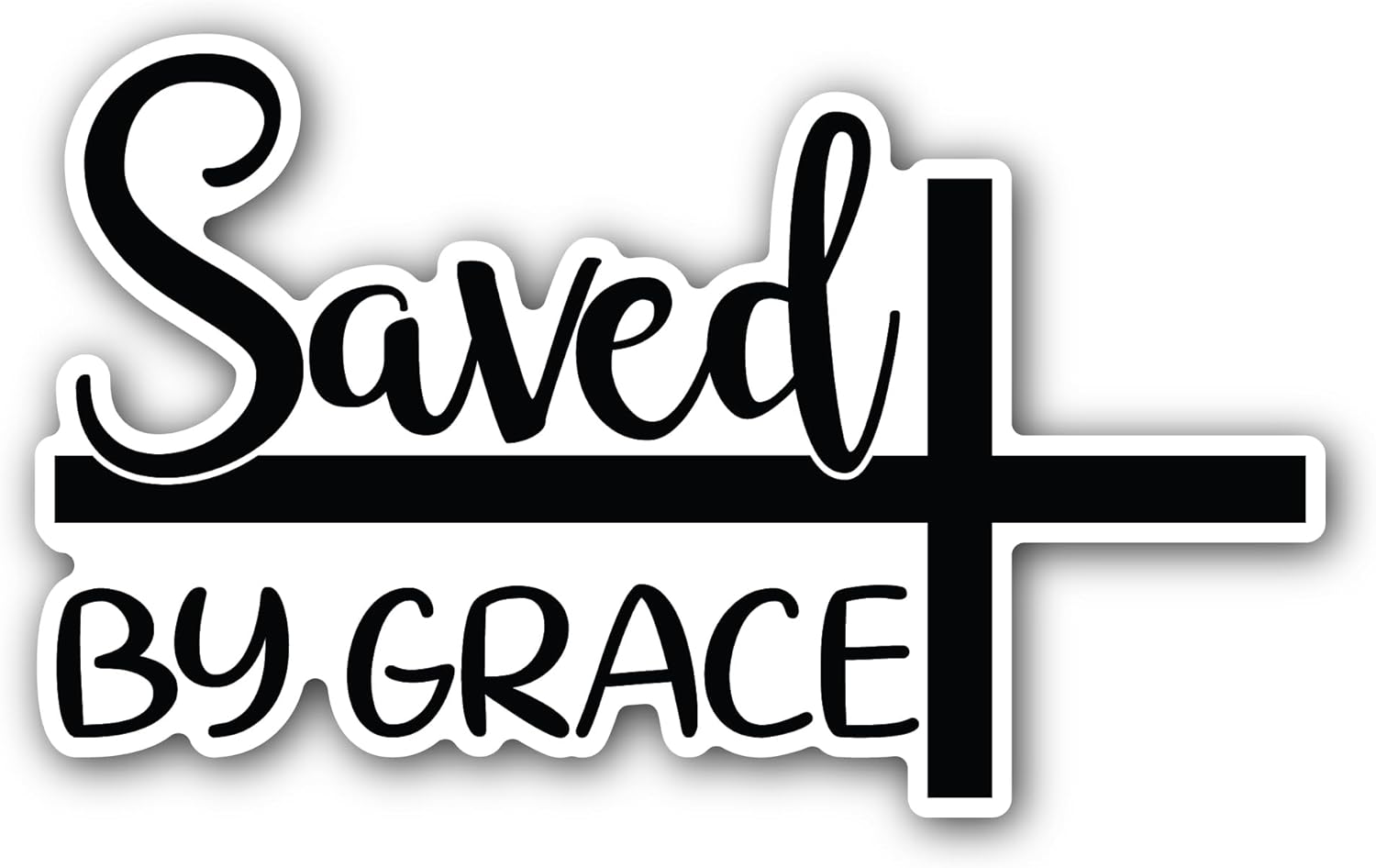 2 (Pieces) 3" and 5" Saved by Grace Black Text Sticker, Waterproof Vinyl Decals for Many Purpose Like Cars, Trucks, Laptops, Phones, Windows and More