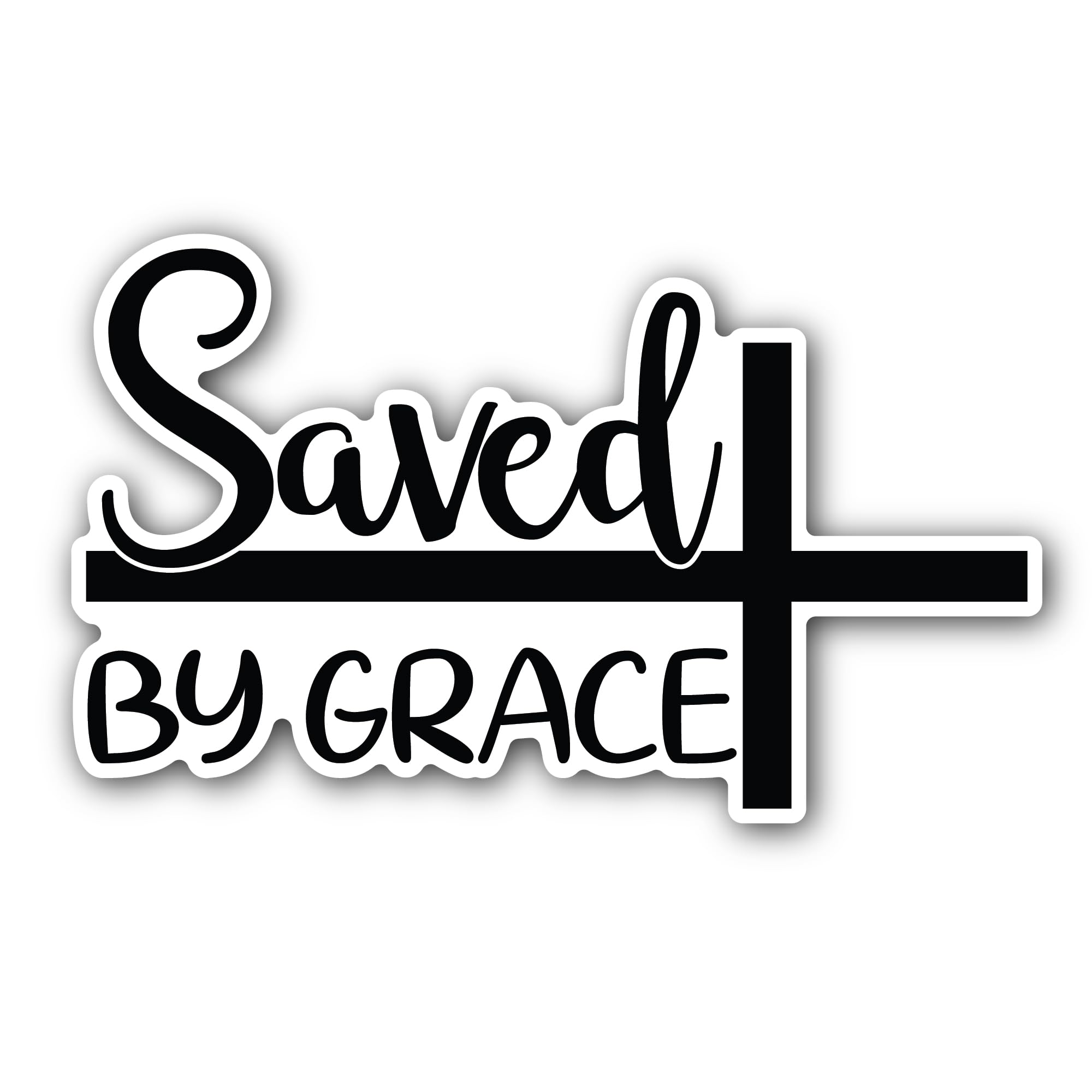 2 (Pieces) 3" and 5" Saved by Grace Black Text Sticker, Waterproof Vinyl Decals for Many Purpose Lik