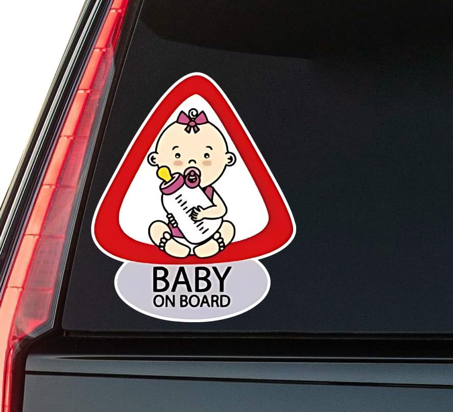 Cute Baby On Board Cartoon Window Vinyl Decal Sticker 6" (White), Waterproof Vinyl Decals for Many Purpose Like Cars, Trucks, Laptops, Phones, Windows and More