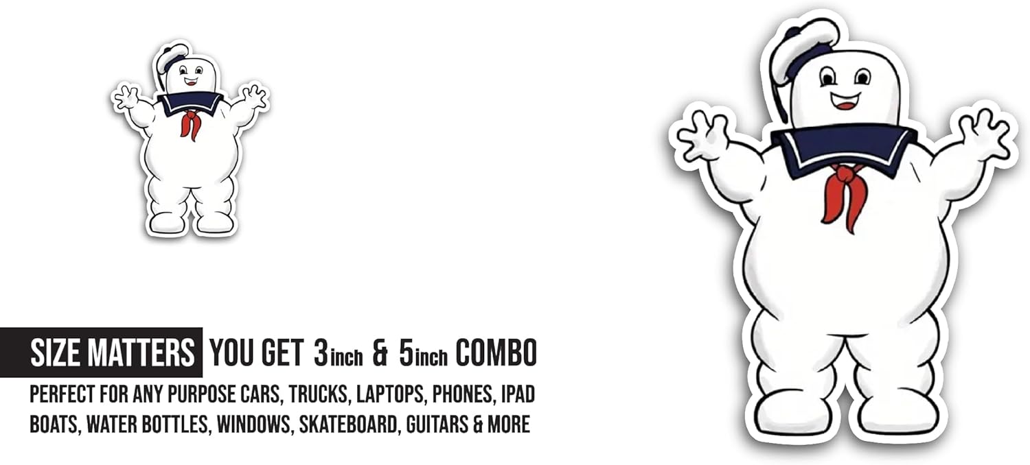 2 (Pieces) 3" and 5" Marshmall0w Man Sticker, Waterproof Vinyl Decals for Many Purpose Like Cars, Trucks, Laptops, Phones, Windows and More