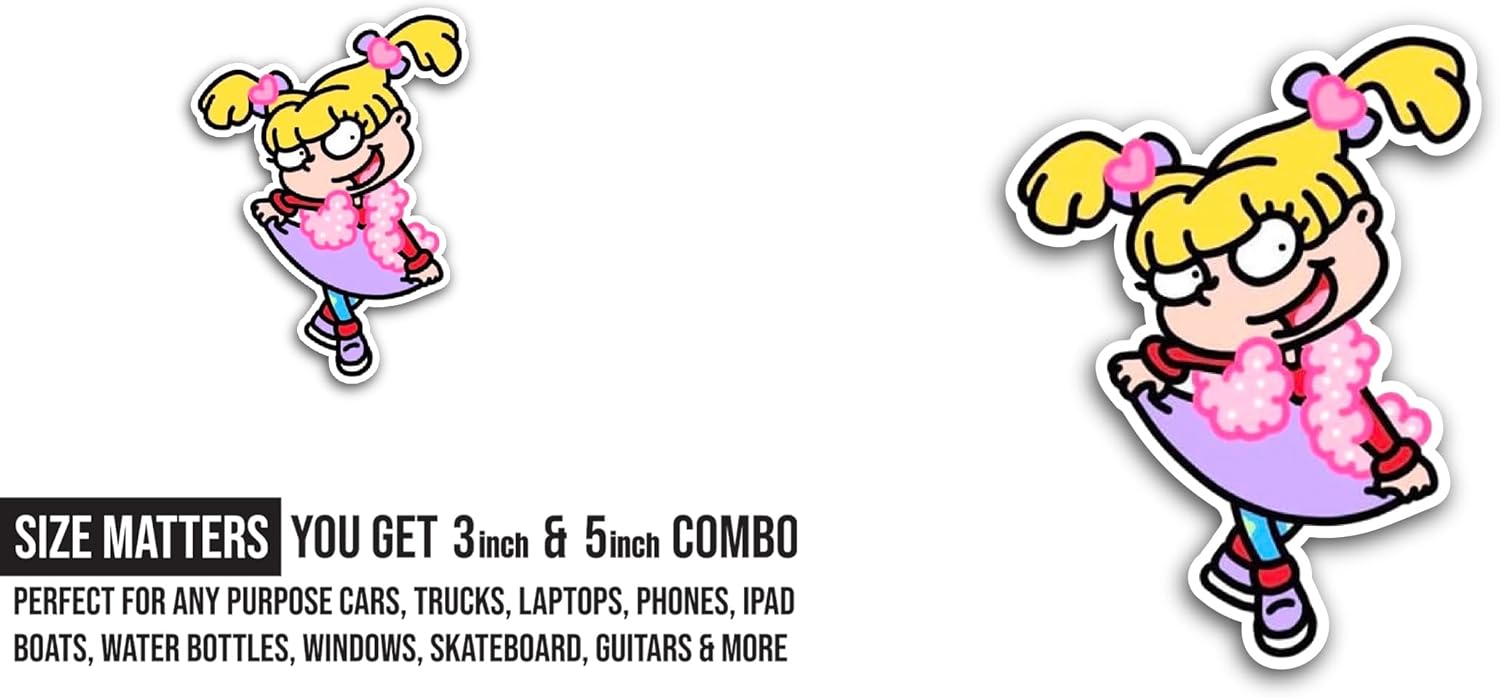 2 (Pieces) 3" and 5" Cartoon Girl Character Sticker, Waterproof Vinyl Decals for Many Purpose Like Cars, Trucks, Laptops, Phones, Windows and More