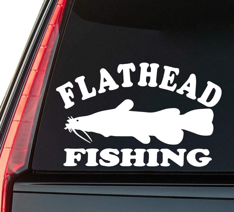 Flathead Fishing Window Vinyl Decal Sticker 6" (White), Waterproof Vinyl Decals for Many Purpose Like Cars, Trucks, Laptops, Phones, Windows and More