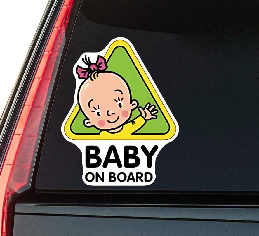 Cute Cartoon Girl Baby On Board Window Vinyl Decal Sticker 6" (White), Waterproof Vinyl Decals for Many Purpose Like Cars, Trucks, Laptops, Phones, Windows and More