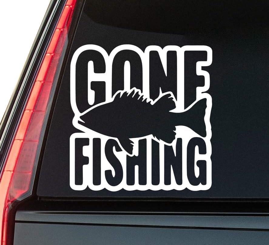 Gone Fishing Window Vinyl Decal Sticker 6" (White), Waterproof Vinyl Decals for Many Purpose Like Cars, Trucks, Laptops, Phones, Windows and More