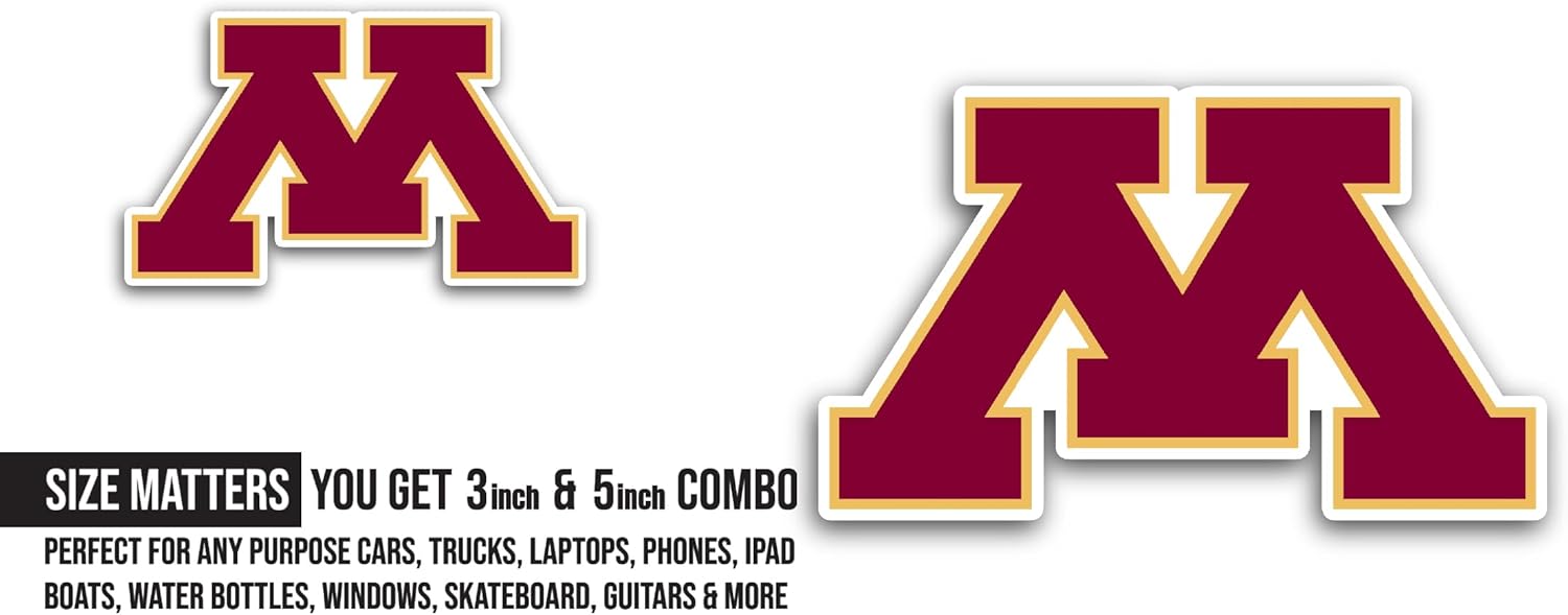 2 (Pieces) 3" and 5" Minnesota Golden G0phers Sticker, Waterproof Vinyl Decals for Many Purpose Like Cars, Trucks, Laptops, Phones, Windows and More