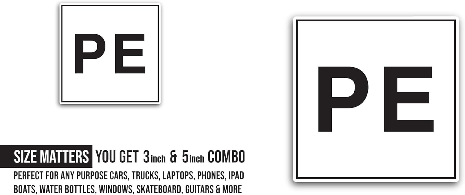 2 (Pieces) 3" and 5" PE Sticker, Waterproof Vinyl Decals for Many Purpose Like Cars, Trucks, Laptops, Phones, Windows and More