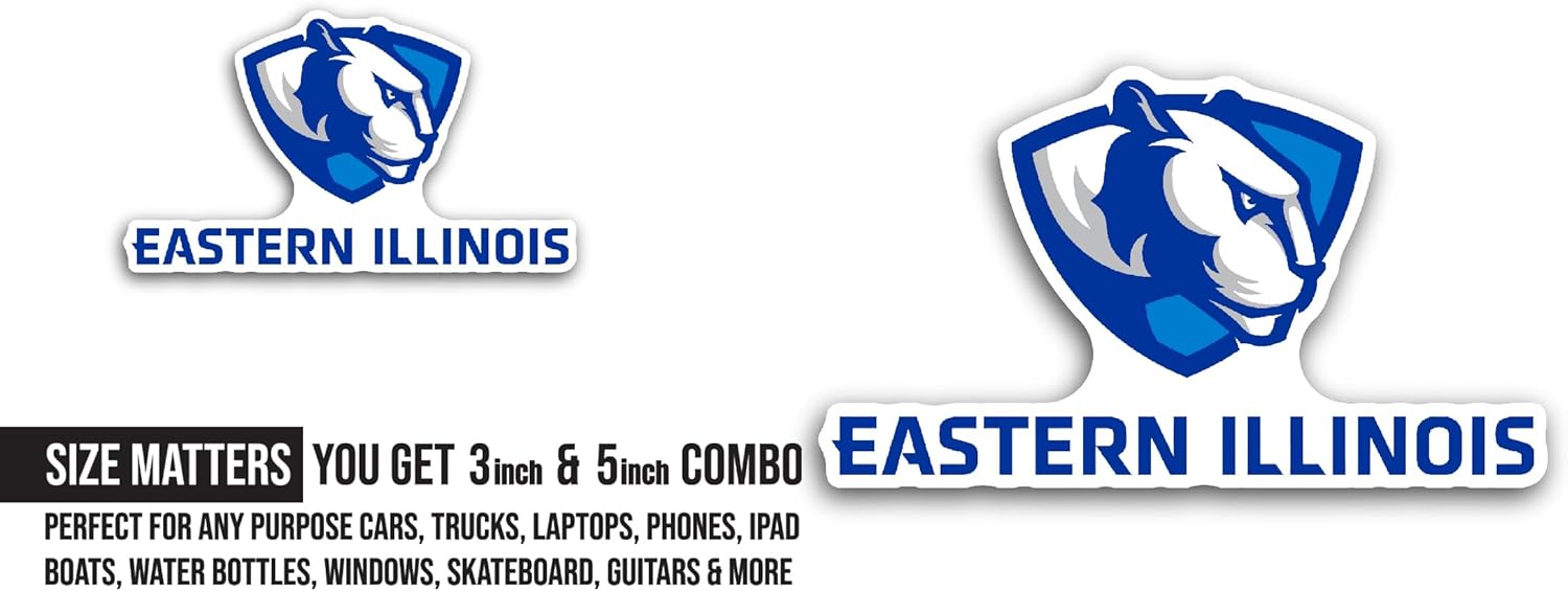 2 (Pieces) 3" and 5" Eastern Illin0is Sticker, Waterproof Vinyl Decals for Many Purpose Like Cars, Trucks, Laptops, Phones, Windows and More