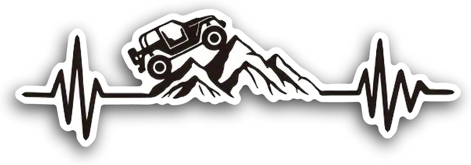 2 (Pieces) 3" and 5" Heartbeat Offroad Mountain Sticker, Waterproof Vinyl Decals for Many Purpose Like Cars, Trucks, Laptops, Phones, Windows and More