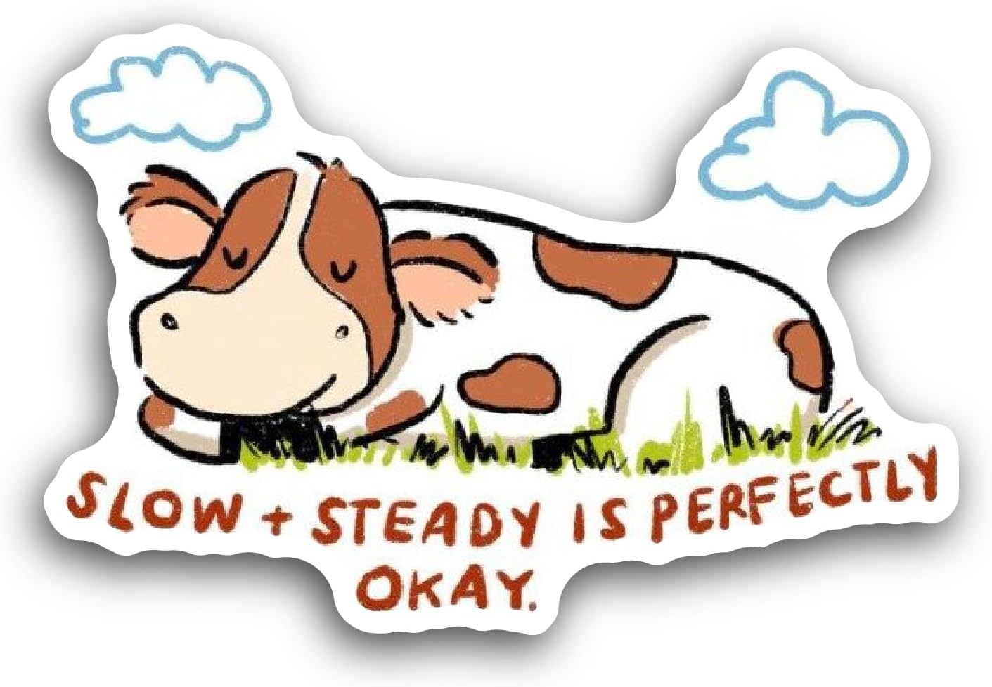 2 (Pieces) 3" and 5" Cow Sleeping Sticker, Waterproof Vinyl Decals for Many Purpose Like Cars, Trucks, Laptops, Phones, Windows and More