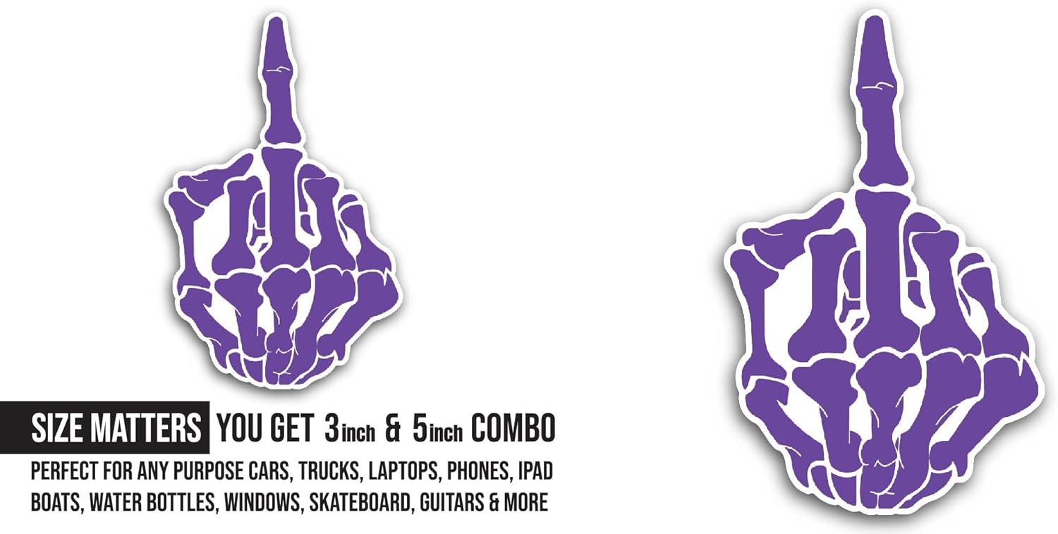 2 (Pieces) 3" and 5" Purple Skeleton Hand Sticker, Waterproof Vinyl Decals for Many Purpose Like Cars, Trucks, Laptops, Phones, Windows and More