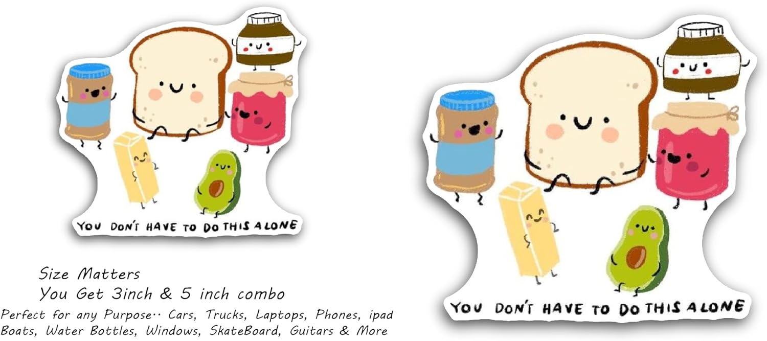 2 (Pieces) 3" and 5" Toast Bread Character Sticker, Waterproof Vinyl Decals for Many Purpose Like Cars, Trucks, Laptops, Phones, Windows and More