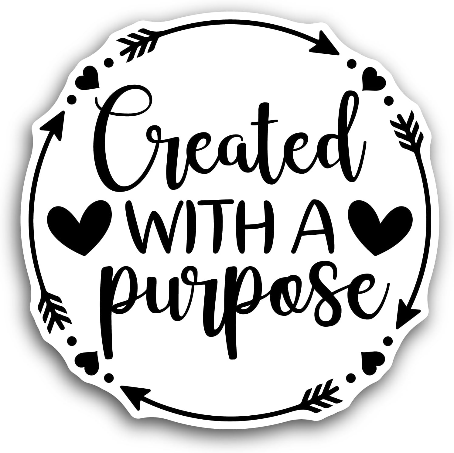 2 (Pieces) 3" and 5" Created with A Purpose Black Text Sticker, Waterproof Vinyl Decals for Many Purpose Like Cars, Trucks, Laptops, Phones, Windows and More