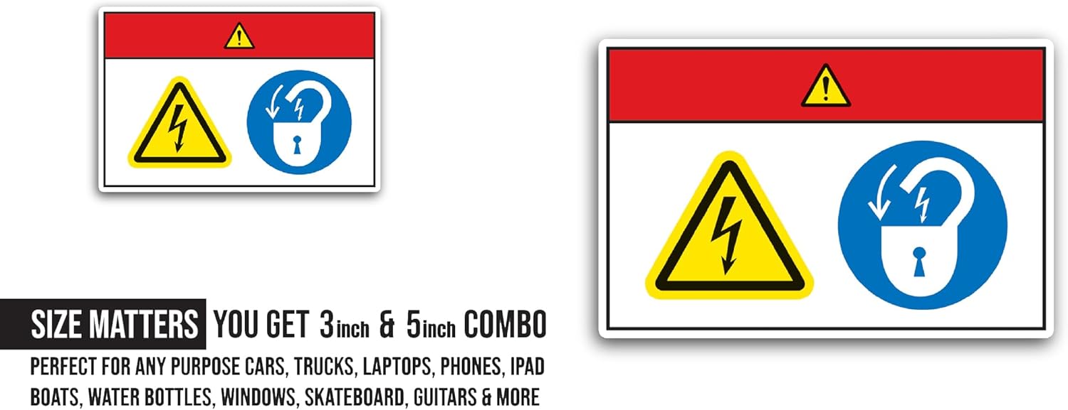 2 (Pieces) 3" and 5" Electrical Warning Sign Sticker, Waterproof Vinyl Decals for Many Purpose Like Cars, Trucks, Laptops, Phones, Windows and More