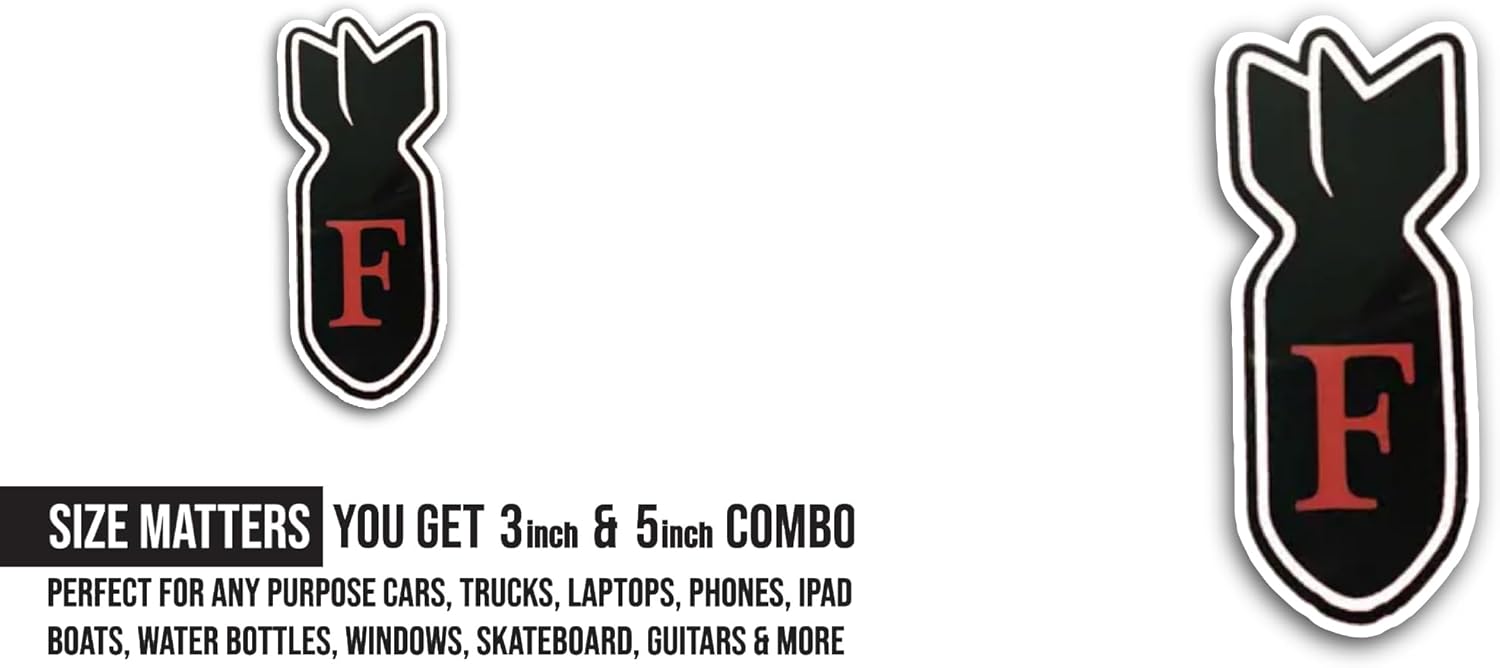 2 (Pieces) 3" and 5" Bomb Icon Sticker, Waterproof Vinyl Decals for Many Purpose Like Cars, Trucks, Laptops, Phones, Windows and More