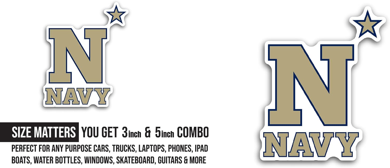 2 (Pieces) 3" and 5" Navy Sticker, Waterproof Vinyl Decals for Many Purpose Like Cars, Trucks, Laptops, Phones, Windows and More