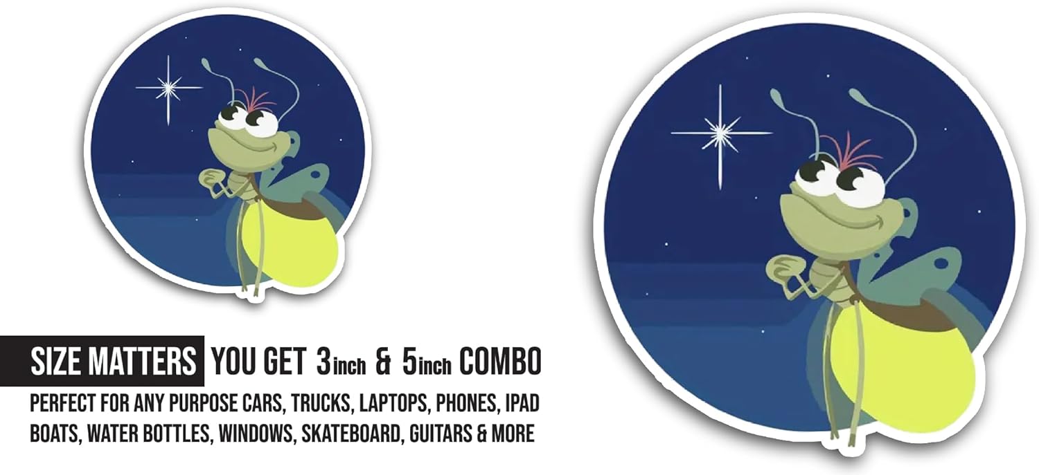 2 (Pieces) 3" and 5" Firefly Sticker, Waterproof Vinyl Decals for Many Purpose Like Cars, Trucks, Laptops, Phones, Windows and More
