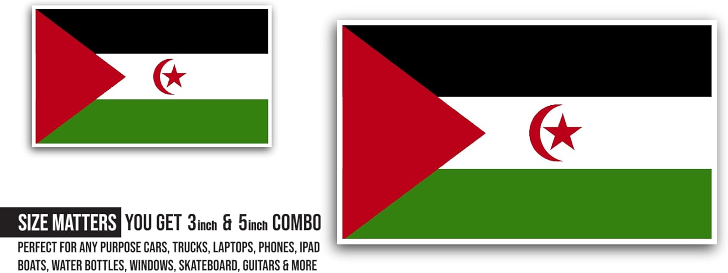 2 (Pieces) 3" and 5" Western Sahara Flag Sticker, Waterproof Vinyl Decals for Many Purpose Like Cars, Trucks, Laptops, Phones, Windows and More
