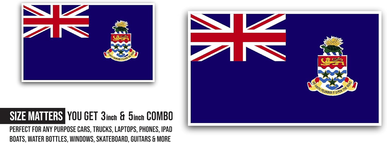 2 (Pieces) 3" and 5" Cayman Islands Flag Sticker, Waterproof Vinyl Decals for Many Purpose Like Cars, Trucks, Laptops, Phones, Windows and More