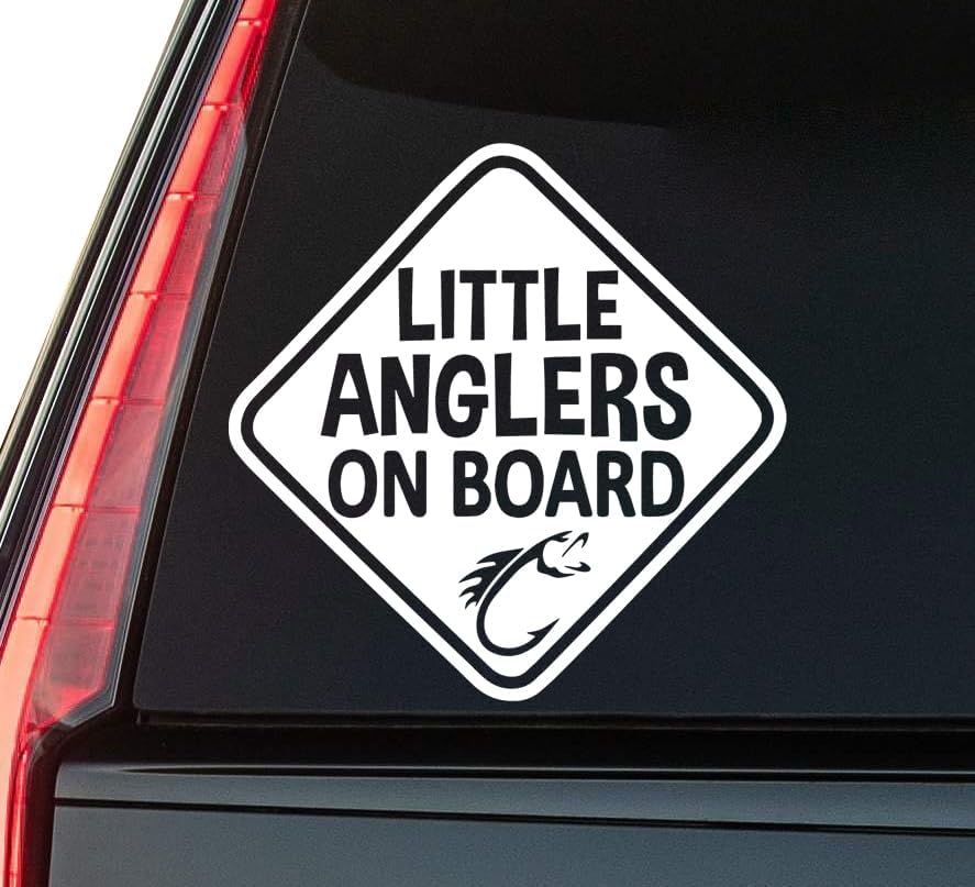 Little Anglers on Board Window Vinyl Decal Sticker 6" (White), Waterproof Vinyl Decals for Many Purpose Like Cars, Trucks, Laptops, Phones, Windows and More