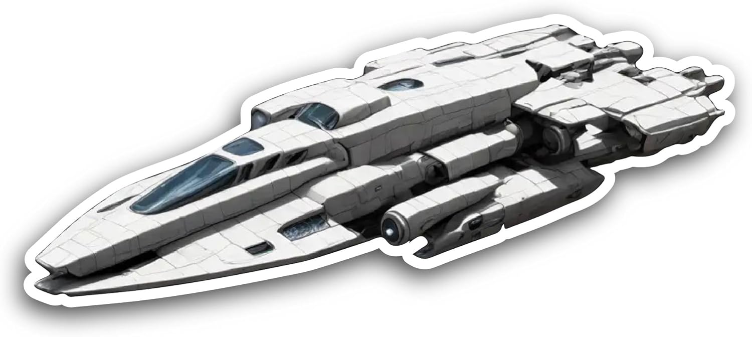 2 (Pieces) 3" and 5" Futuristic Spaceship Sticker, Waterproof Vinyl Decals for Many Purpose Like Cars, Trucks, Laptops, Phones, Windows and More