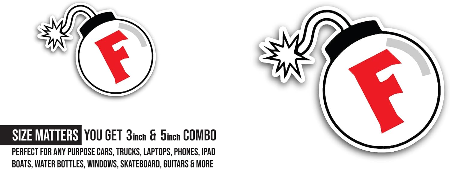 2 (Pieces) 3" and 5" Bomb Sticker, Waterproof Vinyl Decals for Many Purpose Like Cars, Trucks, Laptops, Phones, Windows and More