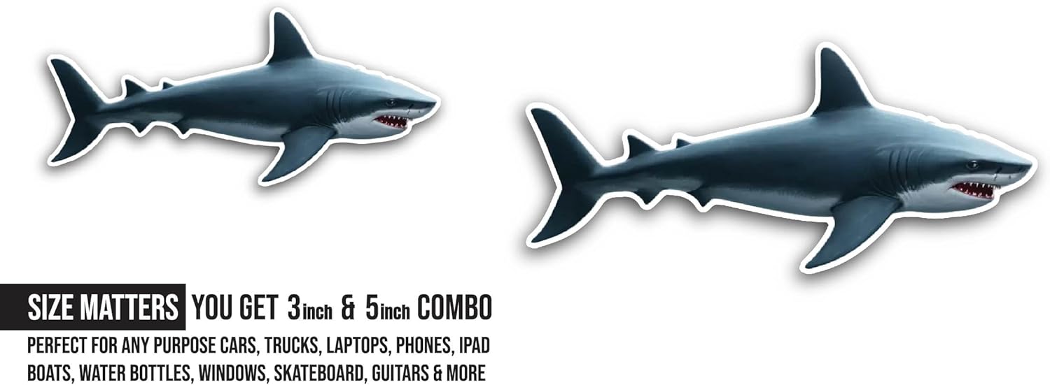 2 (Pieces) 3" and 5" Dangerous Shark Sticker, Waterproof Vinyl Decals for Many Purpose Like Cars, Trucks, Laptops, Phones, Windows and More