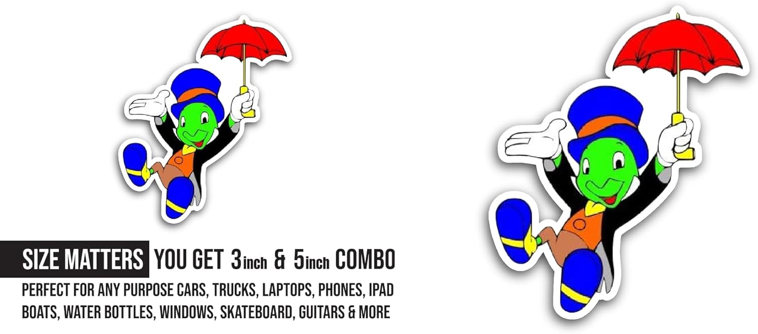2 (Pieces) 3" and 5" Cartoon Character with Umbrella Sticker, Waterproof Vinyl Decals for Many Purpose Like Cars, Trucks, Laptops, Phones, Windows and More