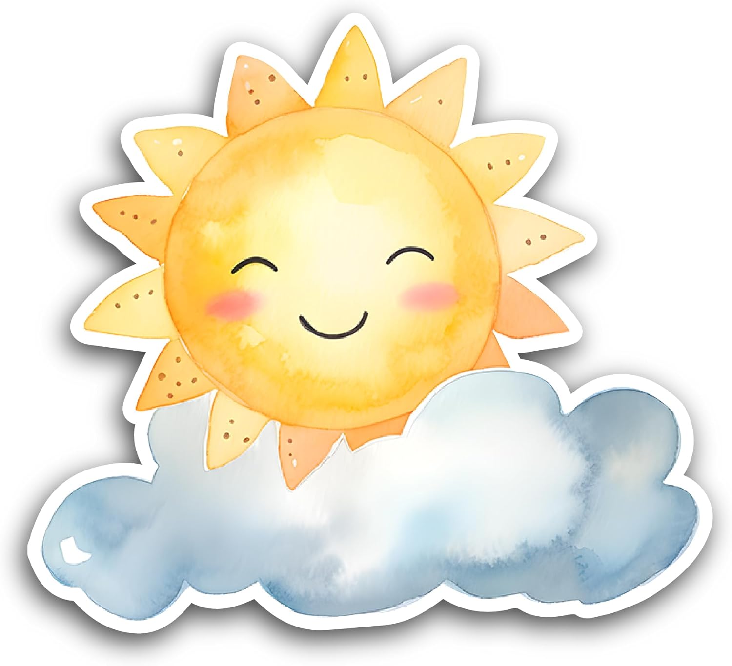 2 (Pieces) 3" and 5" Happy Sun with Cloud Sticker, Waterproof Vinyl Decals for Many Purpose Like Cars, Trucks, Laptops, Phones, Windows and More