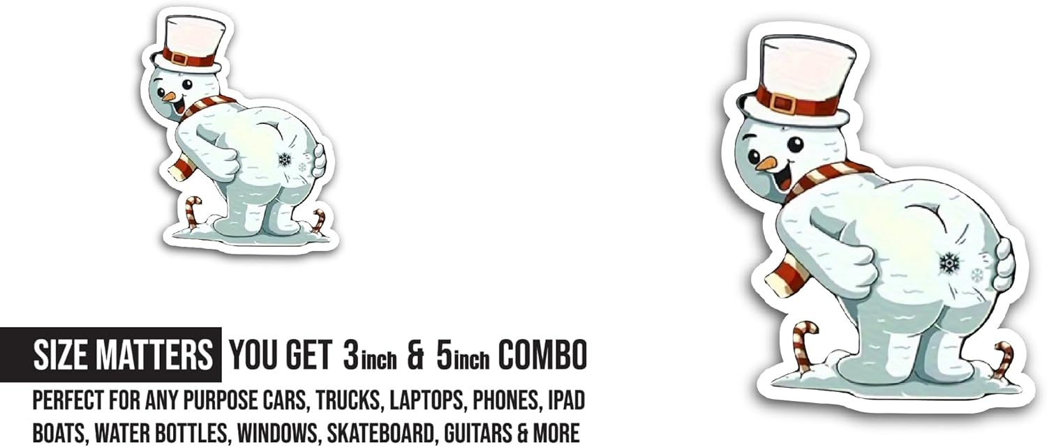 2 (Pieces) 3" and 5" Cartoon Snowman Sticker, Waterproof Vinyl Decals for Many Purpose Like Cars, Trucks, Laptops, Phones, Windows and More
