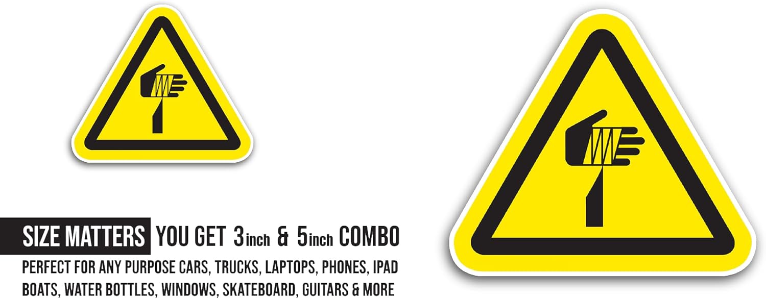 2 (Pieces) 3" and 5" Hand Injury Sign Sticker, Waterproof Vinyl Decals for Many Purpose Like Cars, Trucks, Laptops, Phones, Windows and More