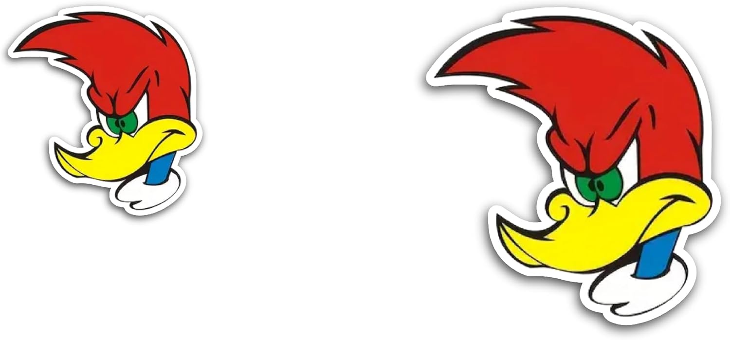 2 (Pieces) 3" and 5" Cartoon Woodpecker Sticker, Waterproof Vinyl Decals for Many Purpose Like Cars, Trucks, Laptops, Phones, Windows and More