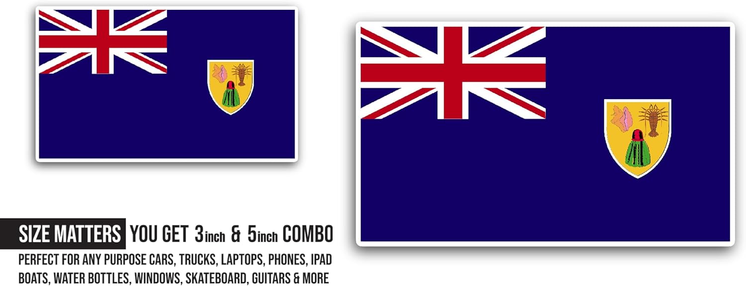 2 (Pieces) 3" and 5" Turks and Caicos Islands Sticker, Waterproof Vinyl Decals for Many Purpose Like Cars, Trucks, Laptops, Phones, Windows and More