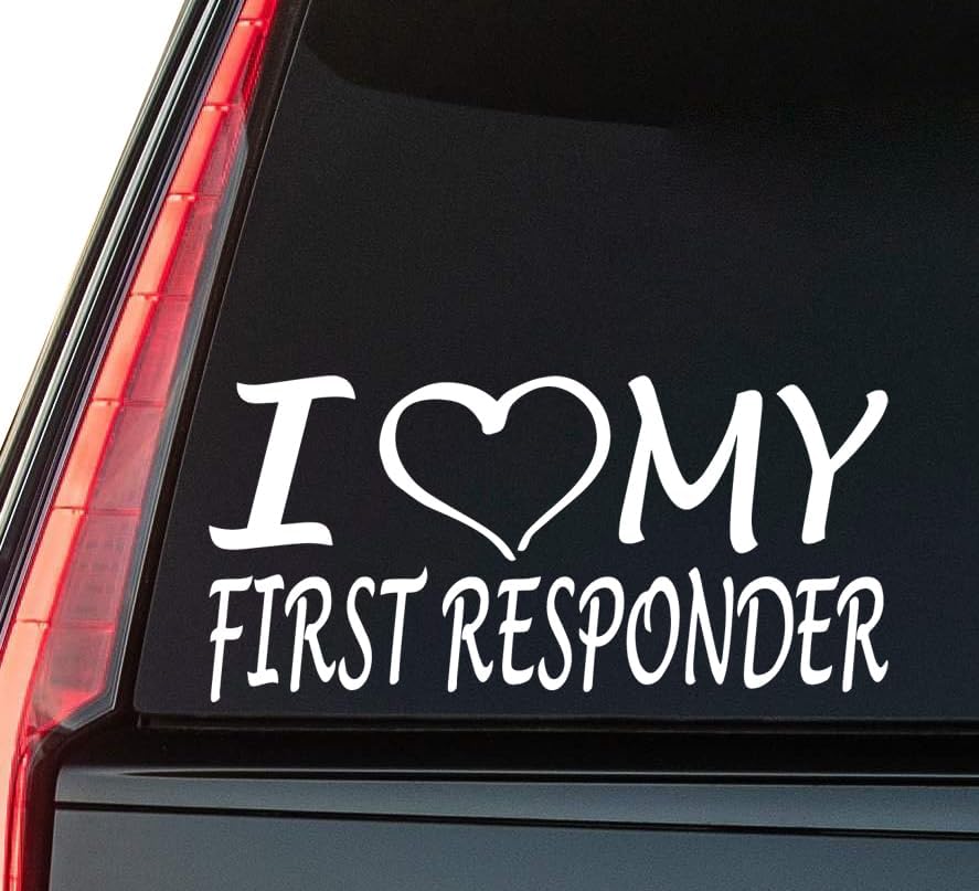 I Love My First Responder Window Vinyl Decal Sticker 6" (White), Waterproof Vinyl Decals for Many Purpose Like Cars, Trucks, Laptops, Phones, Windows and More