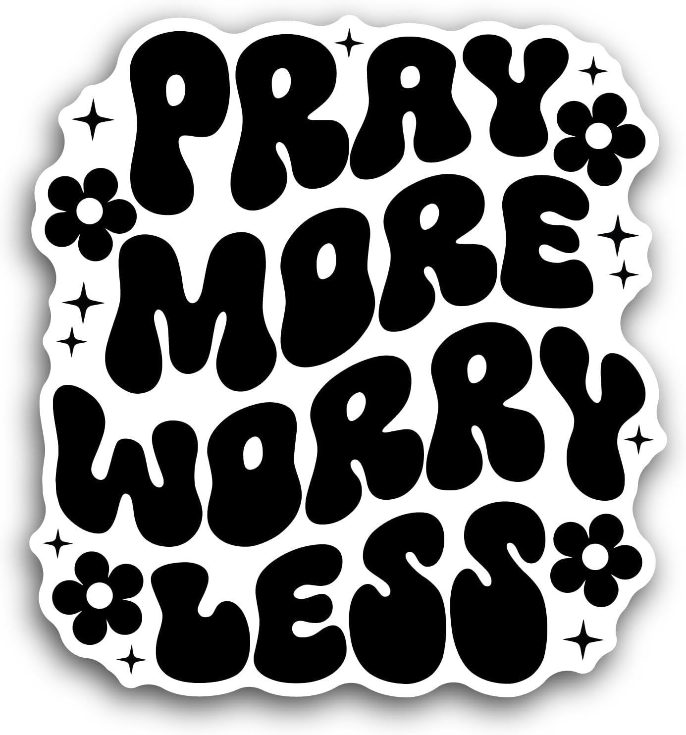 2 (Pieces) 3" and 5" Pray More Worry Less Sticker, Waterproof Vinyl Decals for Many Purpose Like Cars, Trucks, Laptops, Phones, Windows and More