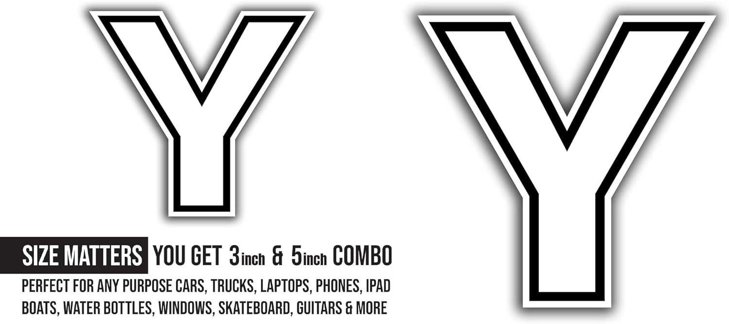 2 (Pieces) 3" and 5" Letter Y Sticker, Waterproof Vinyl Decals for Many Purpose Like Cars, Trucks, Laptops, Phones, Windows and More