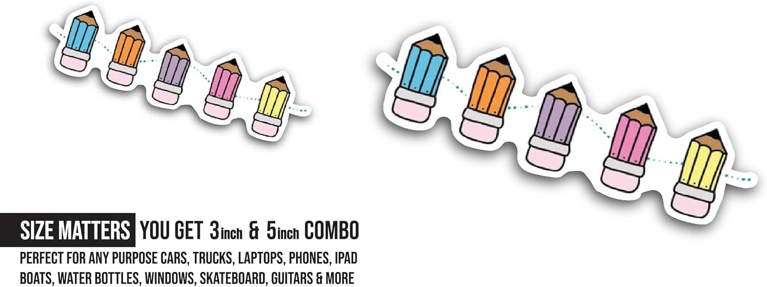 2 (Pieces) 3" and 5" Cute Pencils Sticker, Waterproof Vinyl Decals for Many Purpose Like Cars, Trucks, Laptops, Phones, Windows and More