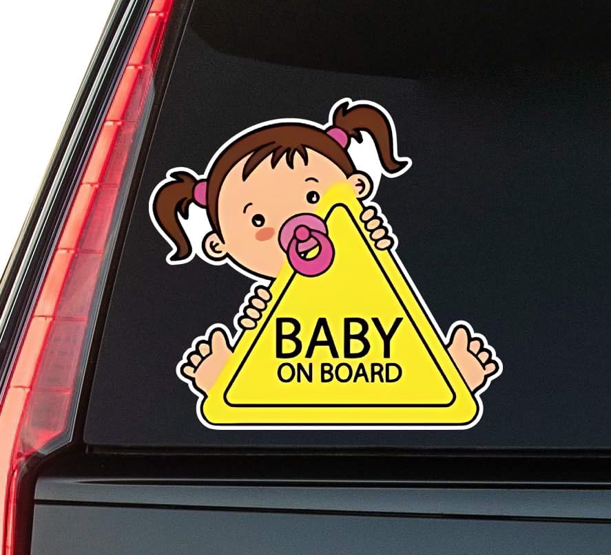 Baby Girl On Board Cute Window Vinyl Decal Sticker 6" (White), Waterproof Vinyl Decals for Many Purpose Like Cars, Trucks, Laptops, Phones, Windows and More