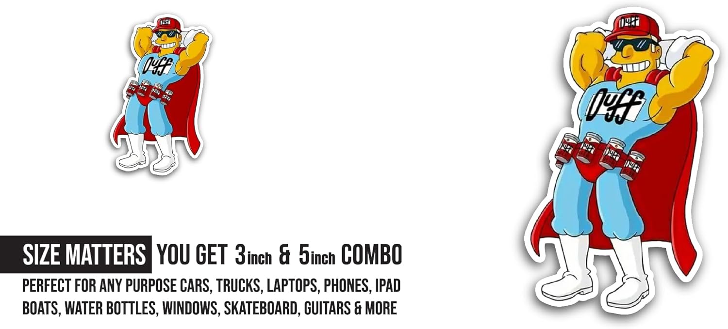 2 (Pieces) 3" and 5" Cartoon Duffm@n Sticker, Waterproof Vinyl Decals for Many Purpose Like Cars, Trucks, Laptops, Phones, Windows and More
