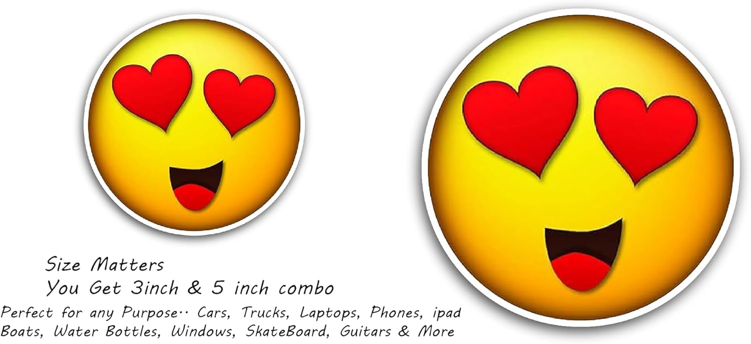 2 (Pieces) 3" and 5" Love Emotion Face Sticker, Waterproof Vinyl Decals for Many Purpose Like Cars, Trucks, Laptops, Phones, Windows and More