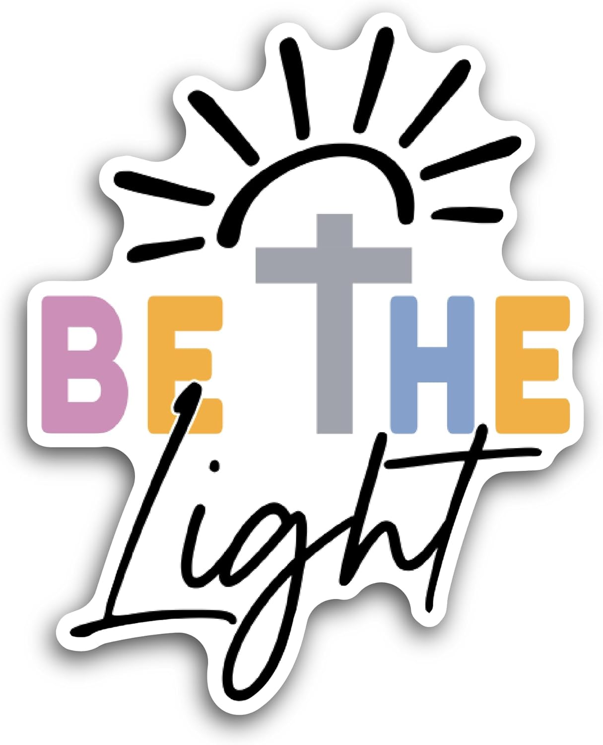 2 (Pieces) 3" and 5" Be The Light Colorful Text with Sun Sticker, Waterproof Vinyl Decals for Many Purpose Like Cars, Trucks, Laptops, Phones, Windows and More