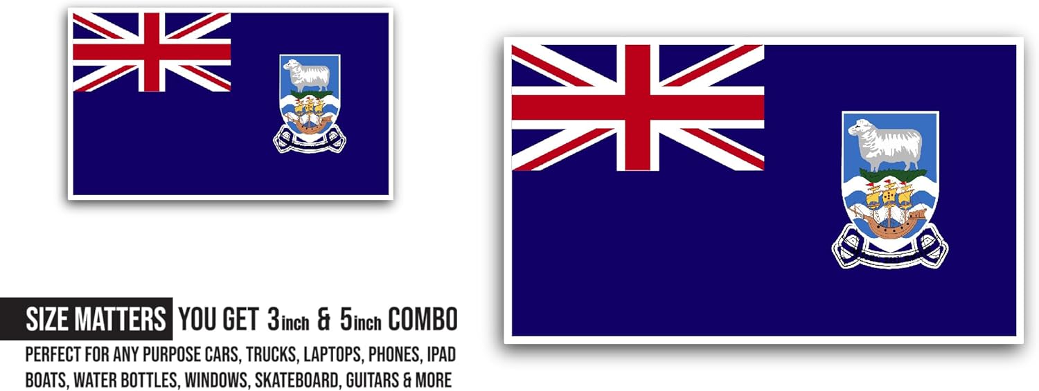 2 (Pieces) 3" and 5" Falkland Islands Flag Sticker, Waterproof Vinyl Decals for Many Purpose Like Cars, Trucks, Laptops, Phones, Windows and More